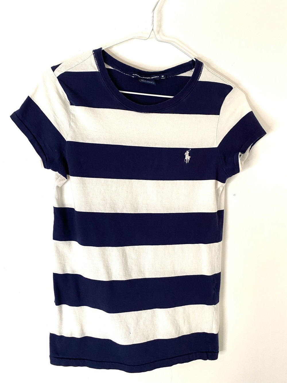 Polo Ralph Lauren Sport Navy Blue White Striped Cotton T Shirt